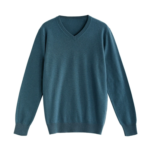 Шерстяной демисезонный свитер, рубашка, приятная телу трикотажная удерживающая тепло футболка, увеличенная толщина, облегающий крой, V-образный вырез