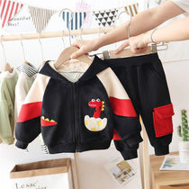 Boy Baby Autumn Winter Package Boy Golden Velvet Clothes Children plus jacket Baby Winter Costume Two-piece Set