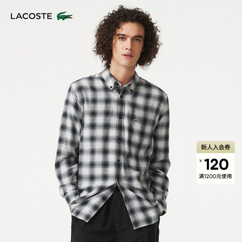 Lacoste French Crocodile Men's Autumn Classic Black and White Plaid Loose Business Long-Sleeved Shirt | Ch6347