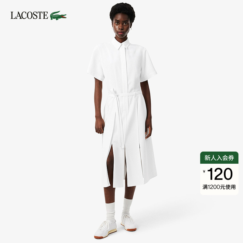 Lacoste French Crocodile Women's Clothing 26 New Autumn Style Polo Collar Long Slit Pleated Dress | Ef5404