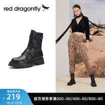 Angelababy the same Martin Boot Womans new black and white Iron Locomotive Boots Red Dragonfly Short Boots C1800177