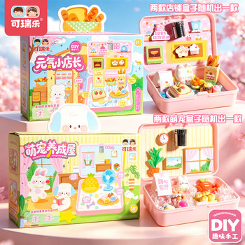 Cute pet feeding food play box diy toy mini shop handmade set cute light girl gift