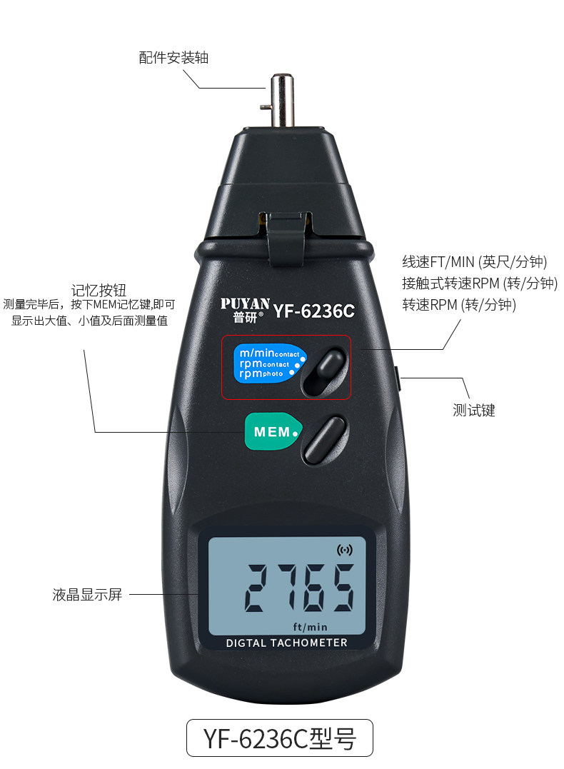 Pyan Laser Tachometer Non-contact Tachometer Motor Tachometer Stroboscope Handheld Measuring Instrument