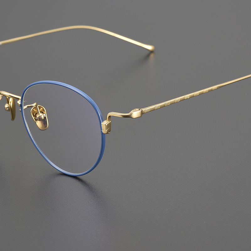 6g Limited Edition Spliced Royal Blue Japanese Ultra-Light Pure Titanium Women's Retro Blue Light Blocking Men's Trendy Nearsighted Round Frame Glasses Frame