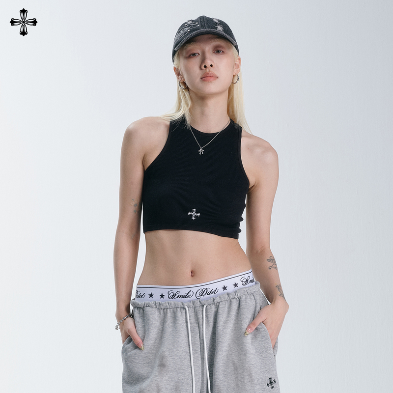 Smile Ddd Short Tank Top Slim Fit Summer Inner Wear Hot Girl Embroidered Camisole Jazz Sports Top