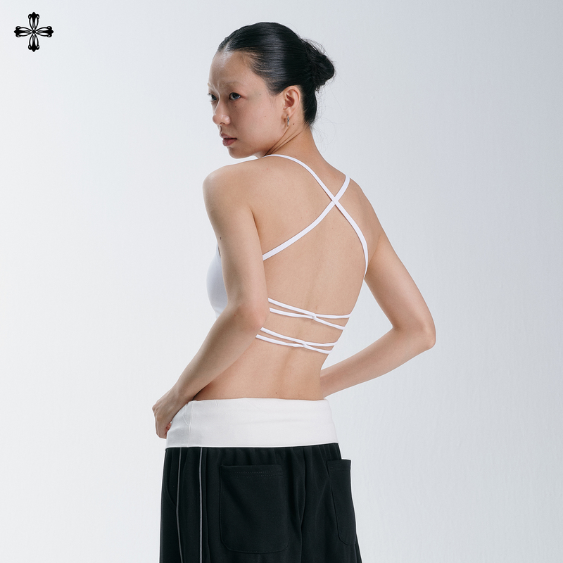 Smile Ddd Ultra-Short Cross-Strap Tank Top with Backless Design, Sports Fitness Camisole, Slimming Top