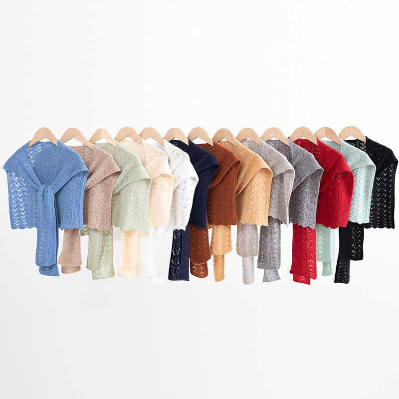 Solid Color Knitted Shawl for Women, Dual-Use Scarf, Korean Style New Spring and Autumn Hollow-Out Fake Collar, Thin Top