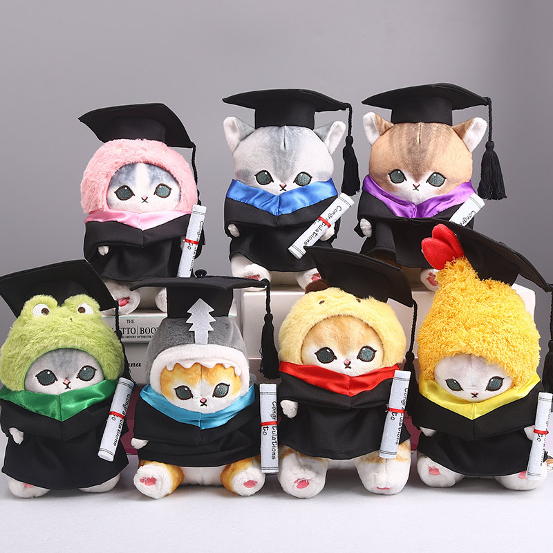 Japanese Mofusand Genuine Shark Cat Graduation Plush Doll Cat Toy Doll Graduation Ceremony Photo Souvenir