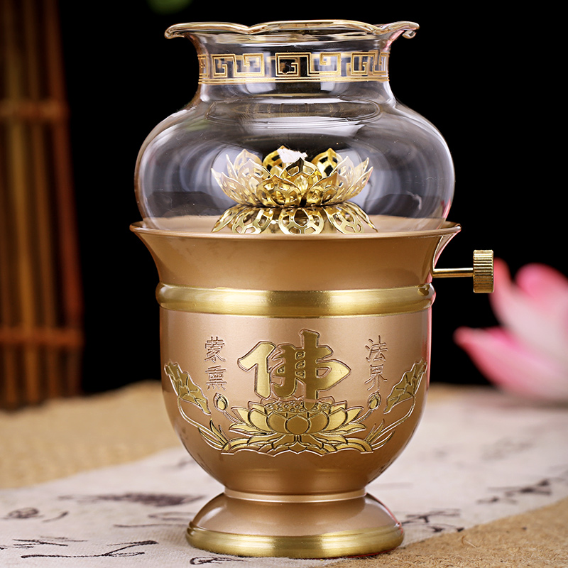 Pure copper ghee lamp household Lotus lamp liquid ghee lamp living room wind long lamp candlestick