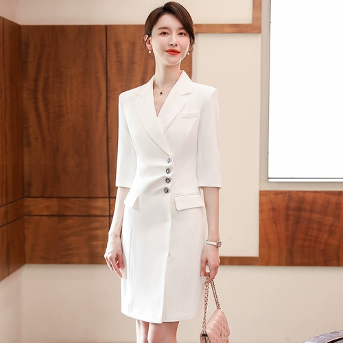 Весенний осенний тонкий пиджак классического кроя, платье, белая длинная юбка, городской стиль