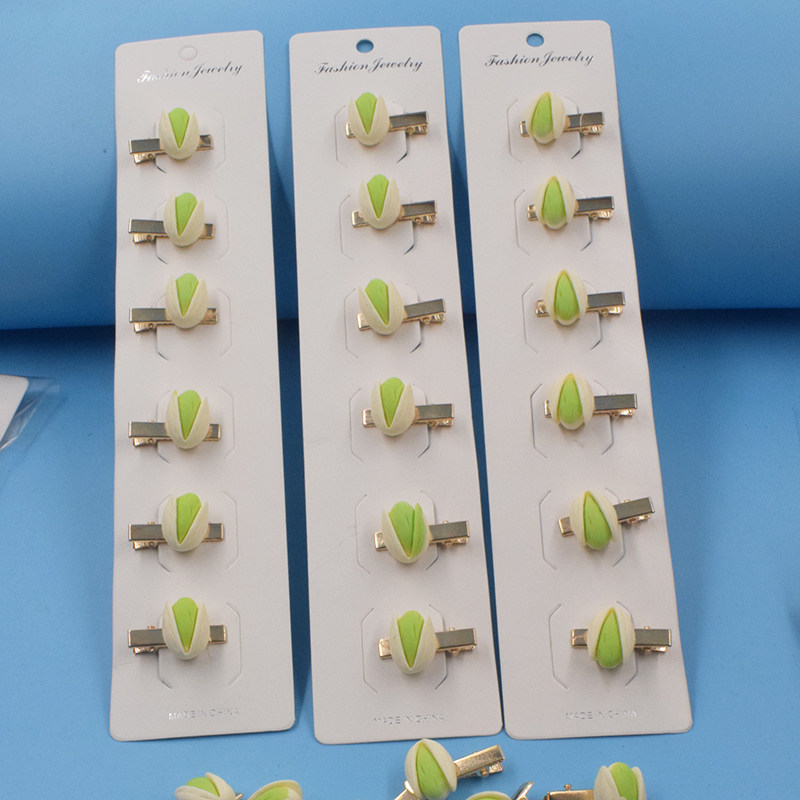Simulated food pistachio hairpin cute little fresh soft girl side broken hair bangs clip funny duckbill clip hair accessory