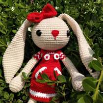 Mango Family Diy Pure Hand Crochet Long Ear Rabbit Small Rabbit Doll Wool Line Doll Finished Product With Spot