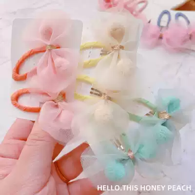 Korean ins hipster lace mesh yarn bow flower ball knitted Hollow children bbclip banging hairhairclip