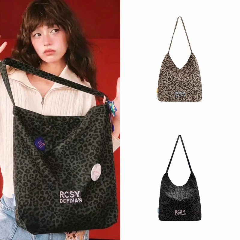 In Stock Rosydoedian Zhao Lusi Same Style Commuter Printed Canvas Bag Leopard Print Shoulder Tote Bag Versatile
