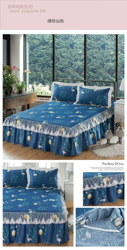 Bộ đồ giường bằng vải bông trải giường đơn 1 bộ ba mảnh 5 bông 2 m 1,8m trượt 8 bộ giường bằng vải sen lá ren