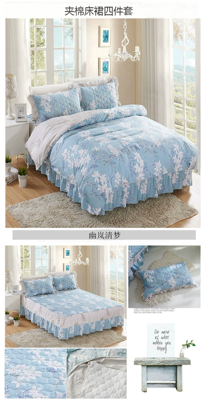 Bông giường bedspread váy một gia đình bốn bộ mô hình trải giường dày bông giường bông chăn 4 ba giường 1.8m - Bộ đồ giường bốn mảnh bộ chăn ga gối đệm cưới đẹp