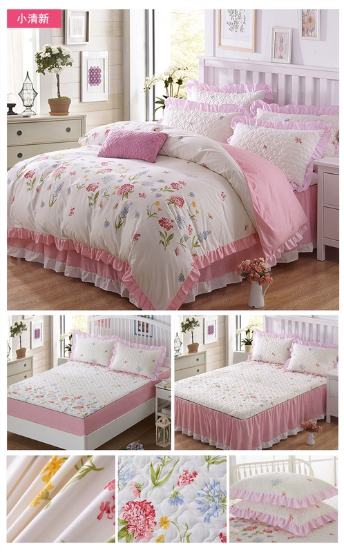 Dày bìa bông giường bedspread giường váy để bảo vệ một gia đình lanh váy Bốn 1.8m mét với bộ đồ giường nhà thiết kế mùa hè - Váy Petti