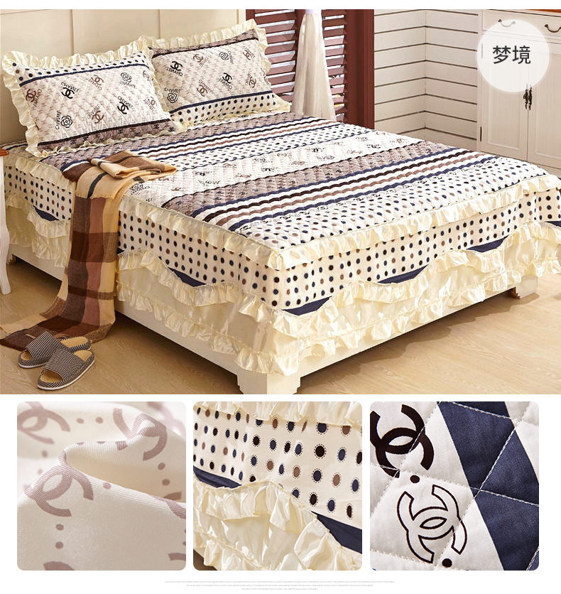 Bông bông dày bông giường bao gồm đơn mảnh bông giường váy giường bộ 1.8m gạo lá sen giường nhóm với bốn bộ