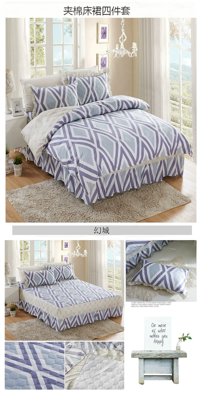 Bông giường bedspread váy một gia đình bốn bộ mô hình trải giường dày bông giường bông chăn 4 ba giường 1.8m - Bộ đồ giường bốn mảnh