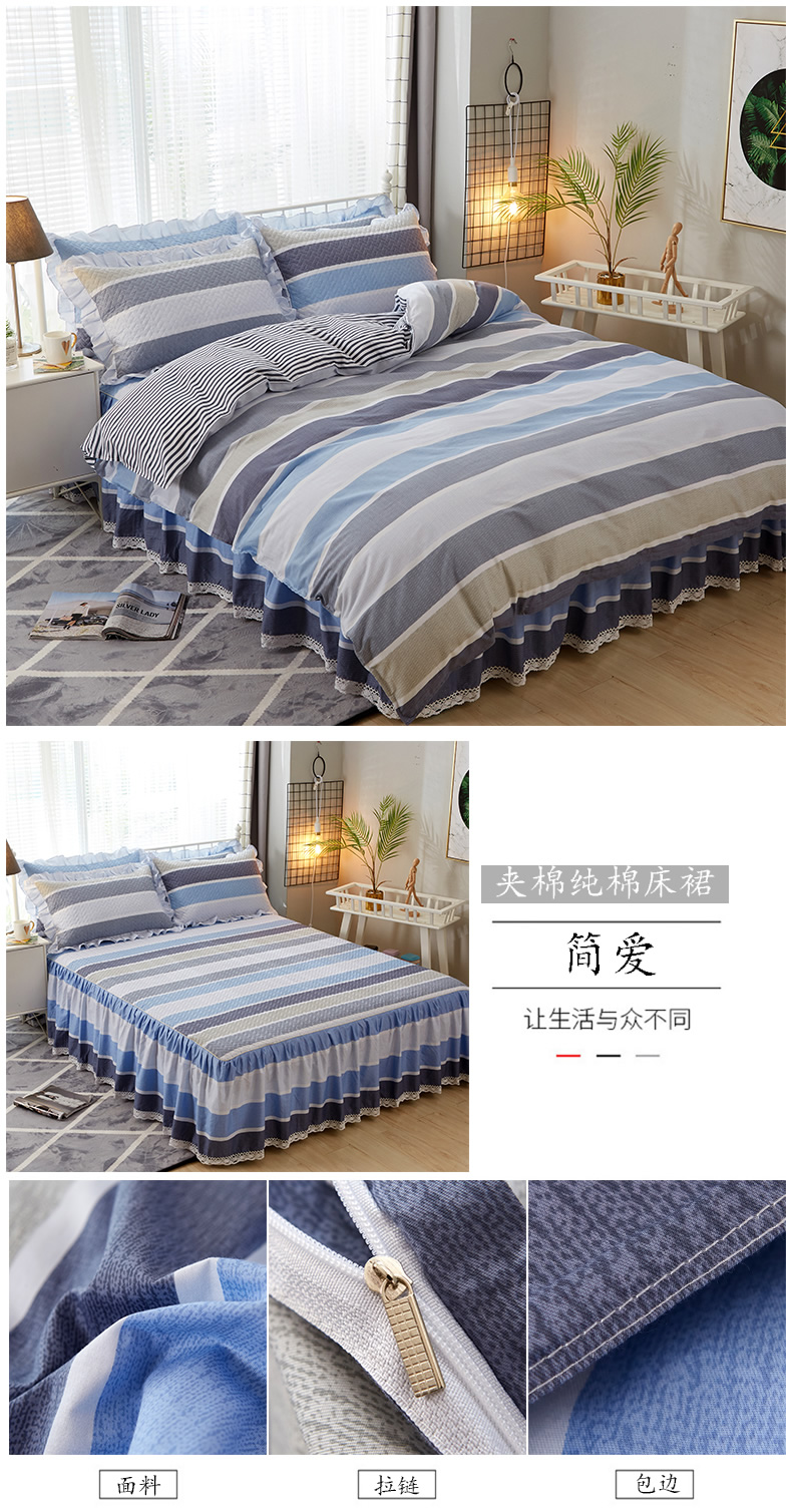 Bông giường bông váy một gia đình bốn trên giường với bông ren bedspread chăn giường bìa 1.8m tiền châu Âu - Bộ đồ giường bốn mảnh chăn ga tencel