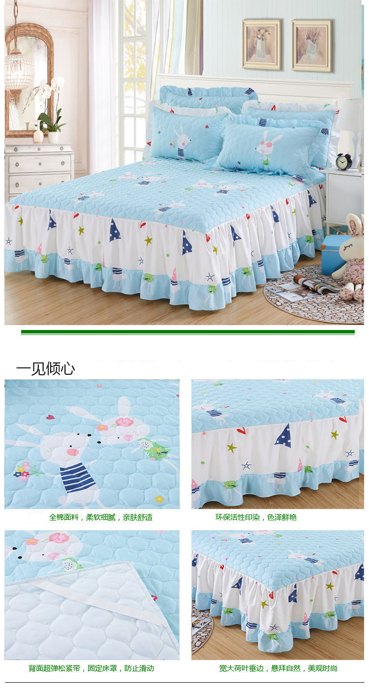 Khăn trải giường bằng vải bông đơn chiếc váy bông cộng với ga trải giường cotton dày 1,5m1,8 mét váy giường đẹp	