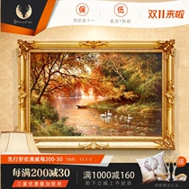 Pure hand-painted oil painting living room sofa background wall decoration painting American murals landscape landscape porch European hanging painting