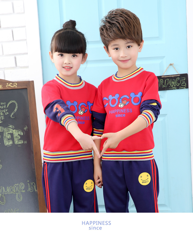 Đồng phục học sinh mùa xuân và mùa thu trang phục thể thao phù hợp với quần áo mẫu giáo cotton quần áo mới tiểu học dịch vụ tùy chỉnh quần áo sành điệu cho be gái