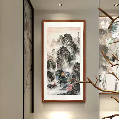 Stream waterfall Flowers Chinese painting Landscape Feng Shui painting New Chinese rice paper hand-painted framed entrance Living room Tea room Rongbaolin