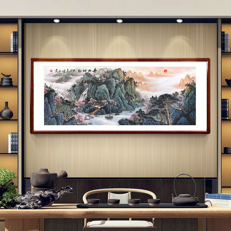 Spring Mountain God Rhyming Country Painting Landscape Painting Handmade and Feng Shui Chinese style Living room New Chinese Decorative Painting Boom and Glory Treasure