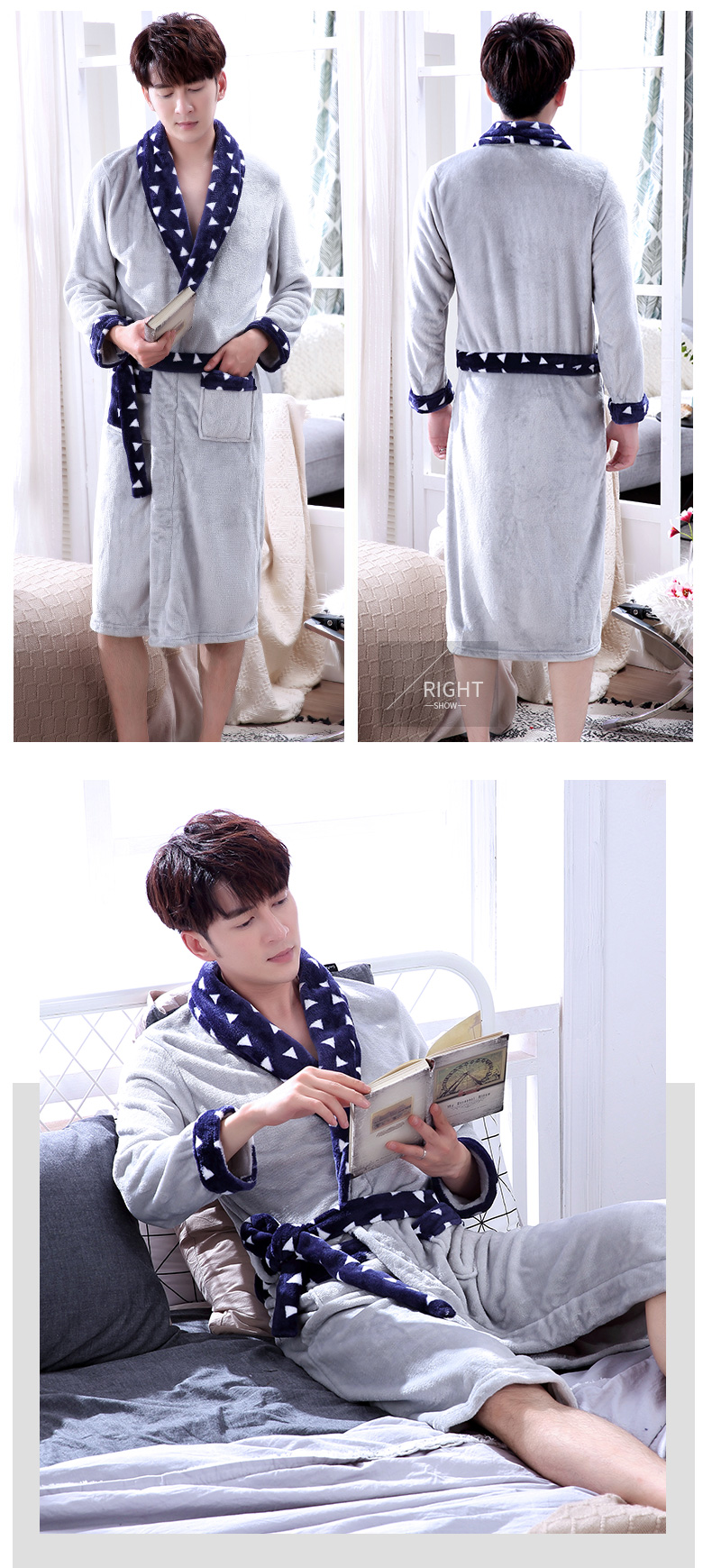 Mùa thu và mùa đông san hô nhung áo choàng nam cộng với đồ ngủ nhung dày đơn giản áo choàng dài flannel nam đồ ngủ