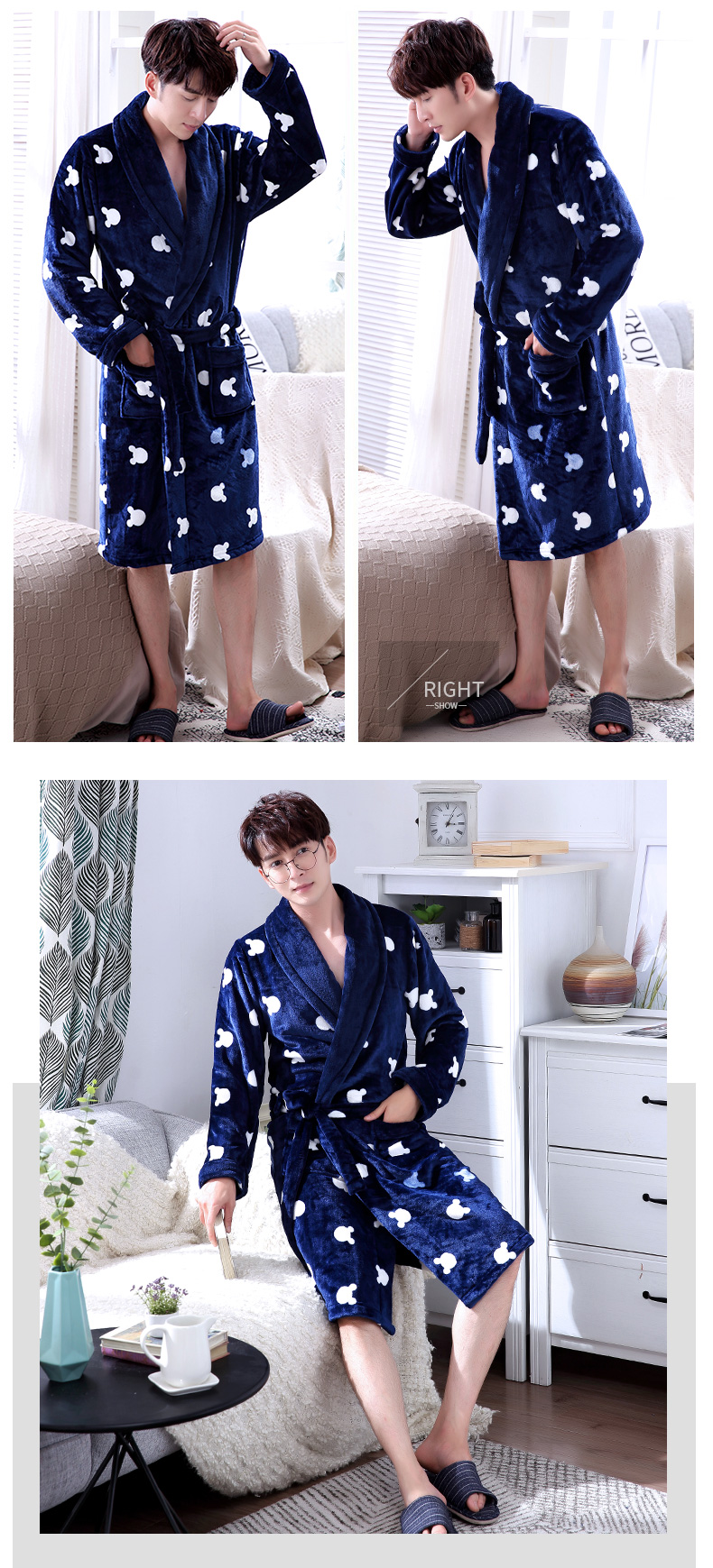 Mùa thu đông nam đồ ngủ dày flannel áo ngủ dài san hô lông cừu áo choàng tắm dịch vụ nhà váy ngủ nam mùa đông