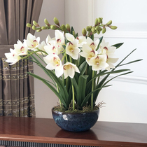 Cymbidium flower simulation floral potted fake flower living room ornaments new Chinese decorative bouquet Phalaenopsis TV cabinet