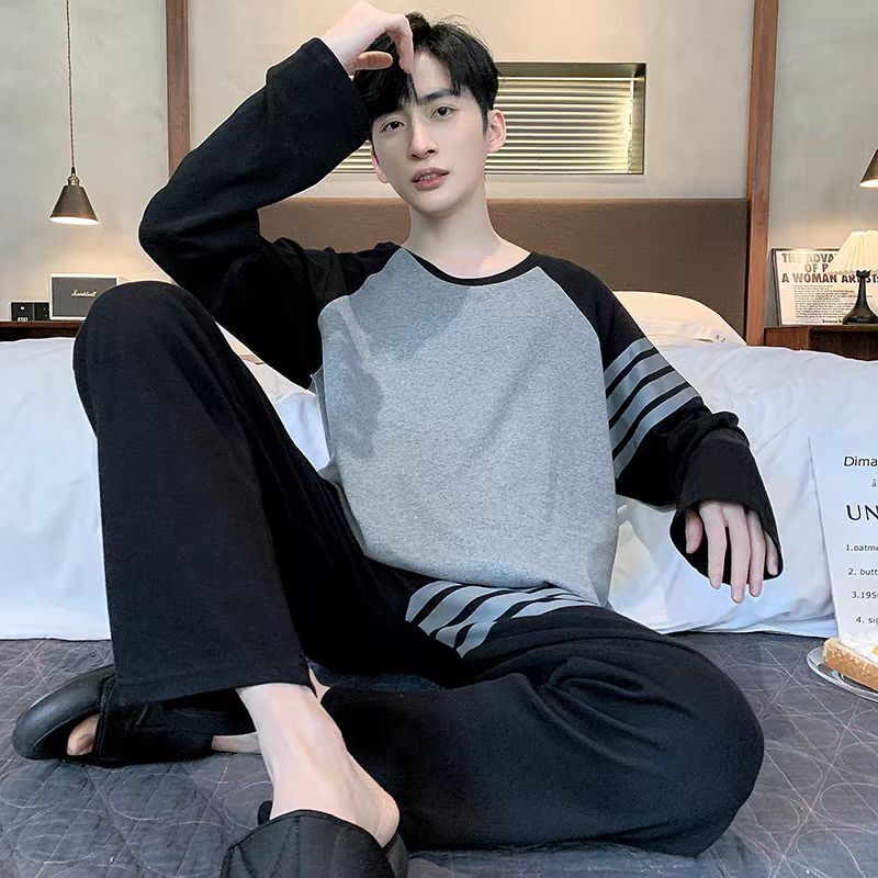 100% Pure Cotton Pajamas for Men, Spring and Autumn Style, Long-Sleeved and Long Pants, 2026 New Style, Casual and Loose, Can Be Worn Outside, Home Wear Set