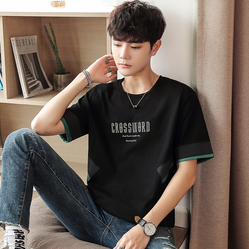 Tinh khiết bông 2020 mùa hè bông nam ngắn tay t-shirt Hàn Quốc phiên bản của nam giới đứng đầu quần áo đẹp trai cơ thể sửa chữa xu hướng 2036.