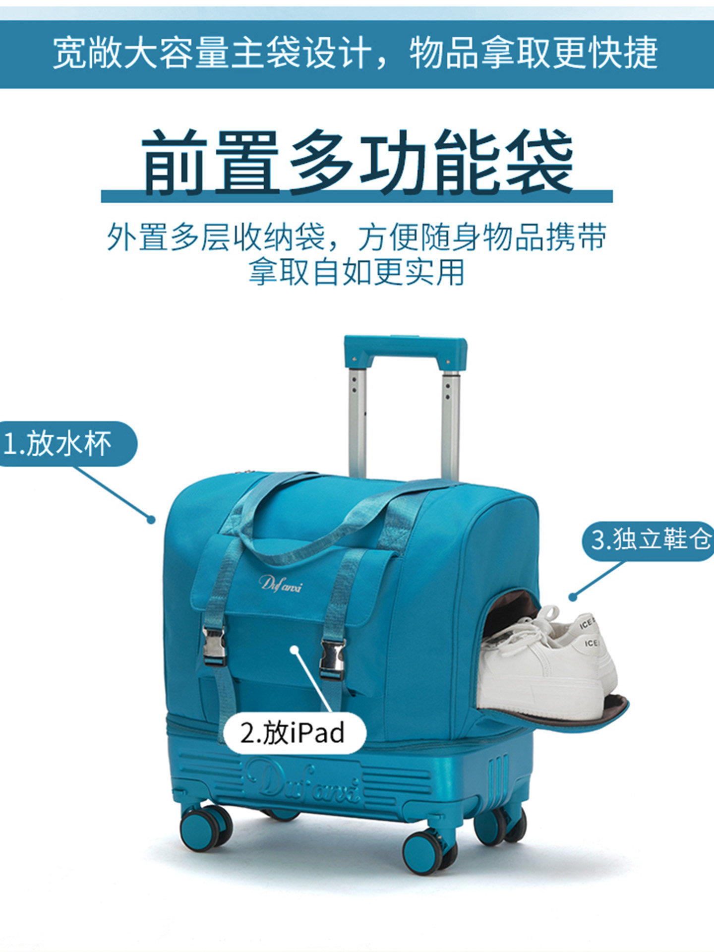 Short-Distance Travel Bag with Wheels, Lightweight Travel Bag with Dry and Wet Separation, Large-Capacity Storage Bag, Portable Trolley Bag, Luggage Bag