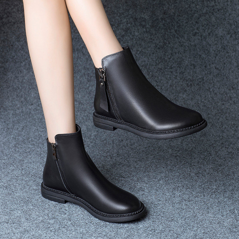 Genuine Leather Shoes Small Short Boots Woman Spring Autumn Single Boots Bursting 2021 Autumn Winter New women's shoes Flat flat single shoes Martin boots