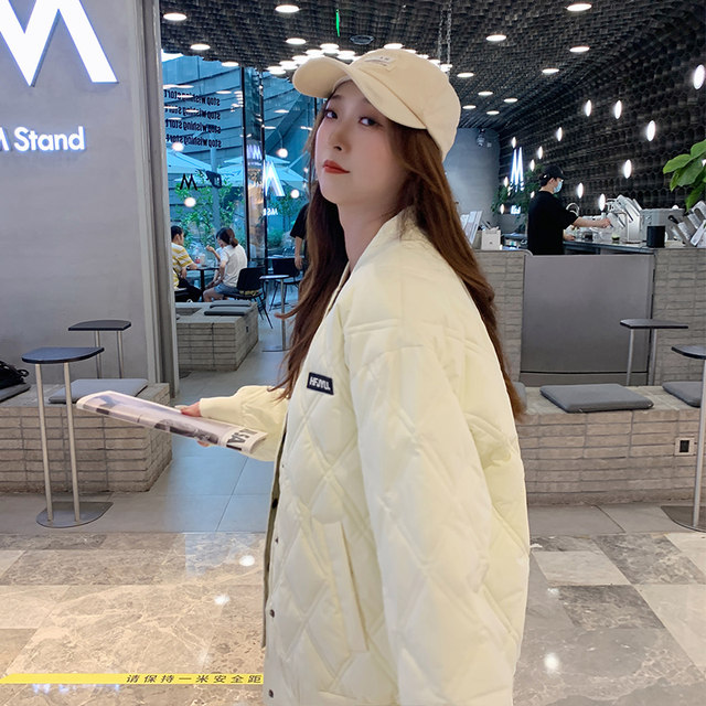 Korean style down cotton coats for women 2023 new trendy autumn and winter jackets with thin quilted Korean style rhombus baseball uniforms