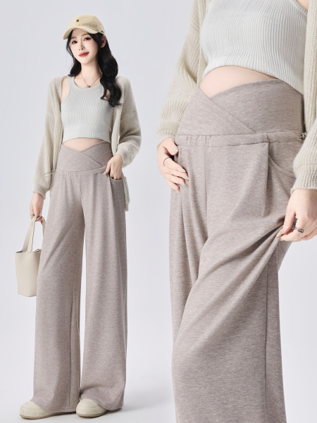 Maternity Pants That Don'T Squeeze the Belly and Don'T Slip Down, Suitable for Spring and Autumn, Loose Wide-Leg Low-Waist Pants for Outdoor Wear, Fall and Winter Styles, with Added Fleece