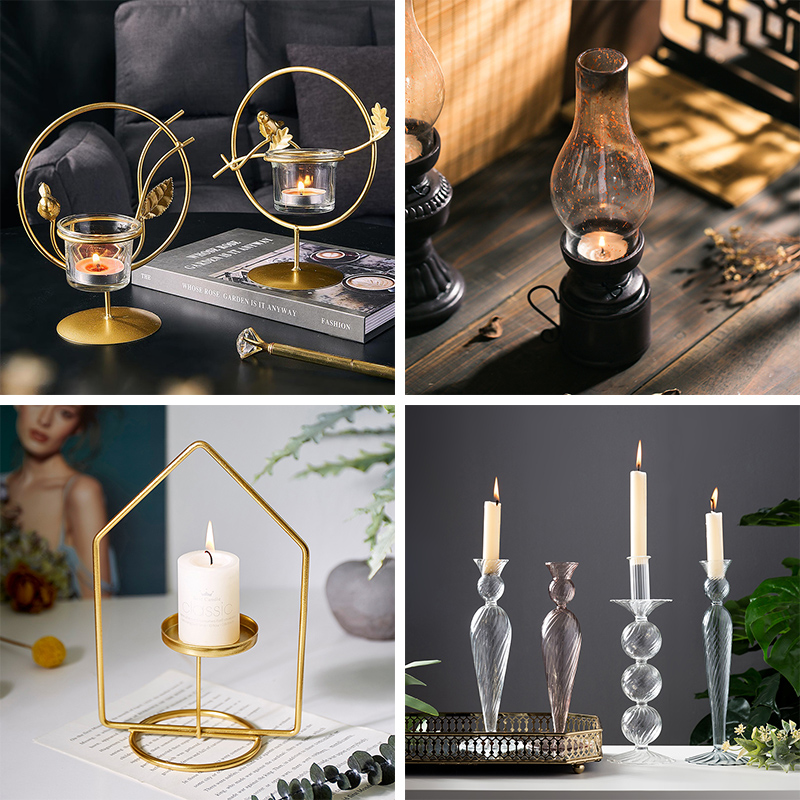 ins glass candle holder swinging piece Nordic romantic candlelight dinner props home candlelight candles Candle House Table Furnishing