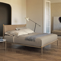 Italian minimalist leather bed master bedroom modern minimalist designer small apartment flush high-end nappa leather bed