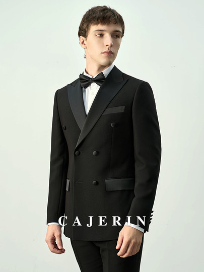 Black Double-Breasted Wedding Suit for Men, Groom's Formal Wear, Slim Fit Casual Men's Notch Lapel Suit Three-Piece Set
