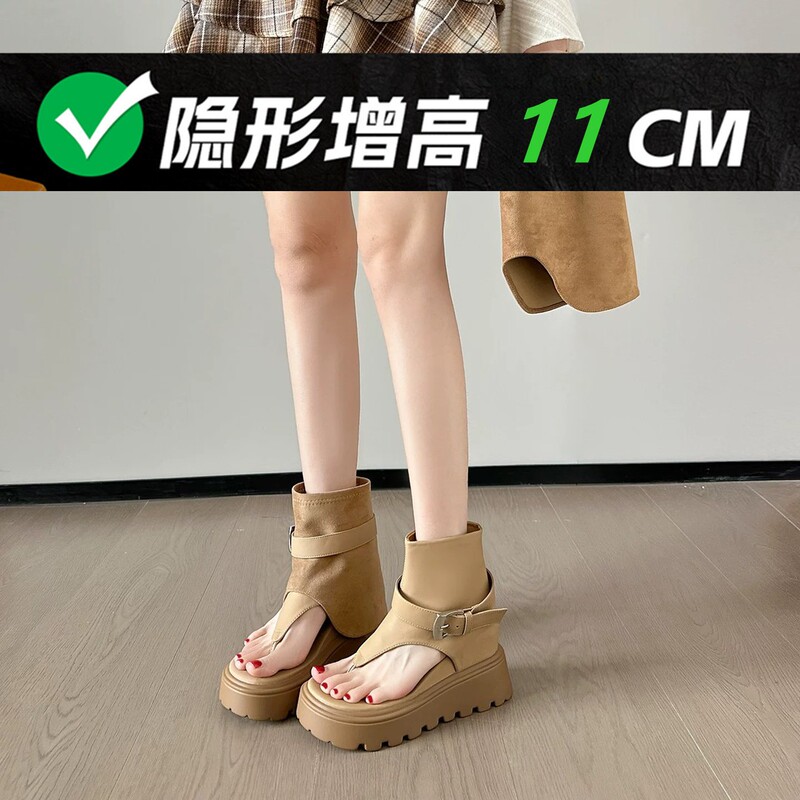2026 Spring/Summer New Style Two-Way Wear Thick-Soled 11cm Breathable Soft Sole Height-Increasing Thong Sandals for Petite Women