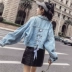 Áo khoác nữ phong cách Harajuku mùa thu thời trang Hàn Quốc phong cách mới với áo dài tay áo sơ mi denim ngắn hoang dã đầm nữ đẹp Áo khoác ngắn