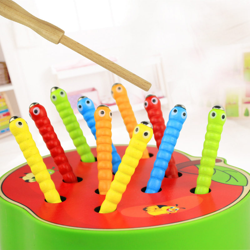 Baby infant wooden bug catching game 1-2-3 years old children's early education magnetic fishing catching bug catching bug toy