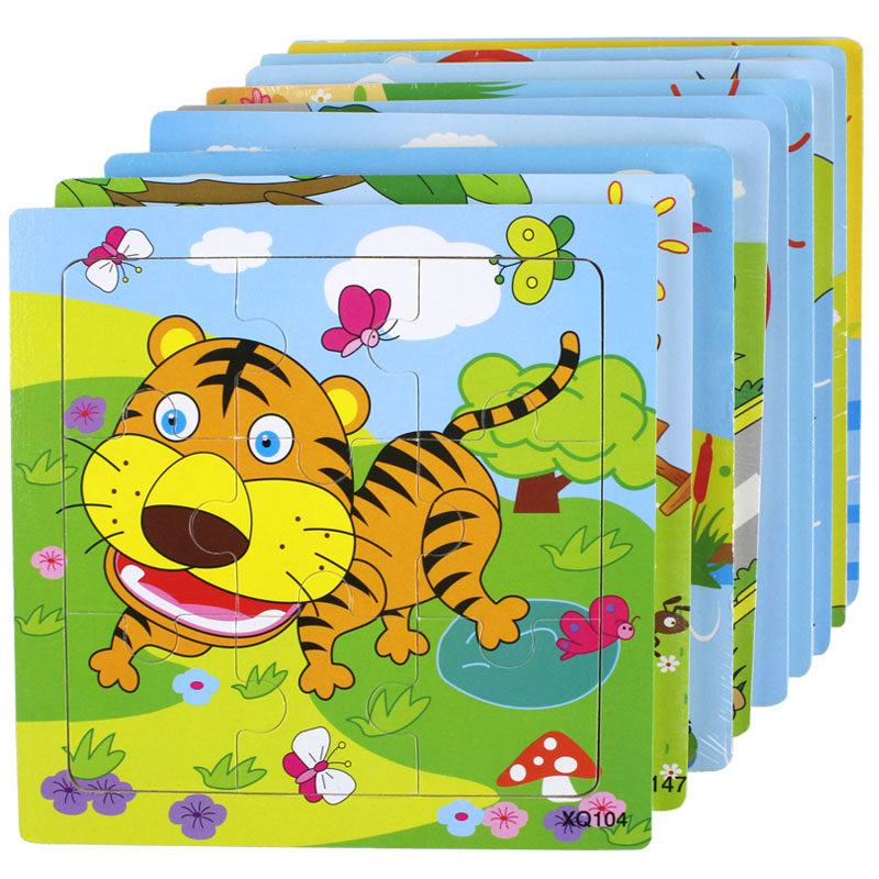Infants and young children 1-2-3 years old wooden three-dimensional 9-piece puzzle baby early education puzzle boys and girls toy puzzle