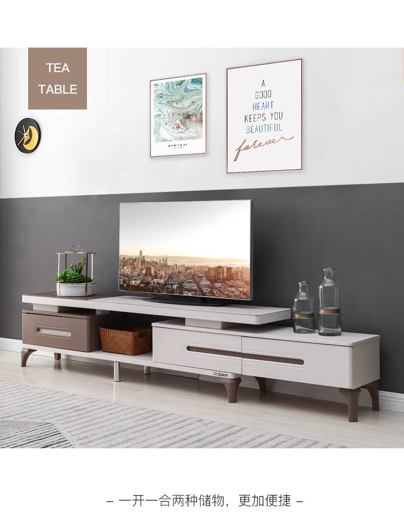 Nhà phía nam hiện đại tối giản kính cường lực bàn cà phê TV tủ kết hợp ánh sáng sang trọng nhà nhỏ căn hộ phòng khách nội thất - Bàn trà bàn tiếp khách