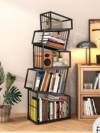 Corner Creative Bookshelf Floor-Standing Storage Rack Iron Art Trendy Irregular Display Rack Living Room Bookcase Bookshelf Integrated Against the Wall