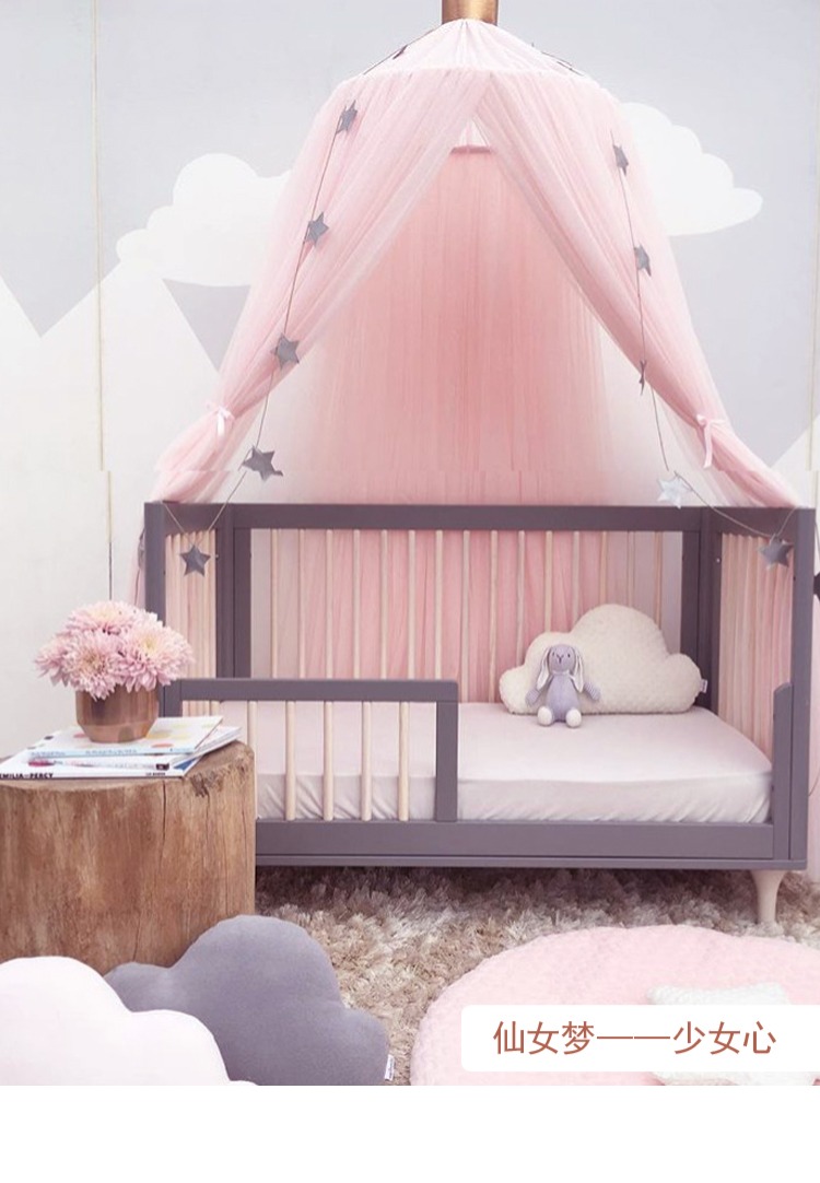 Ins girl heart Giường Bắc Âu phòng ngủ công chúa đầu giường trang trí crepe cũi trẻ em trần lều rèm gỗ phòng ngủ