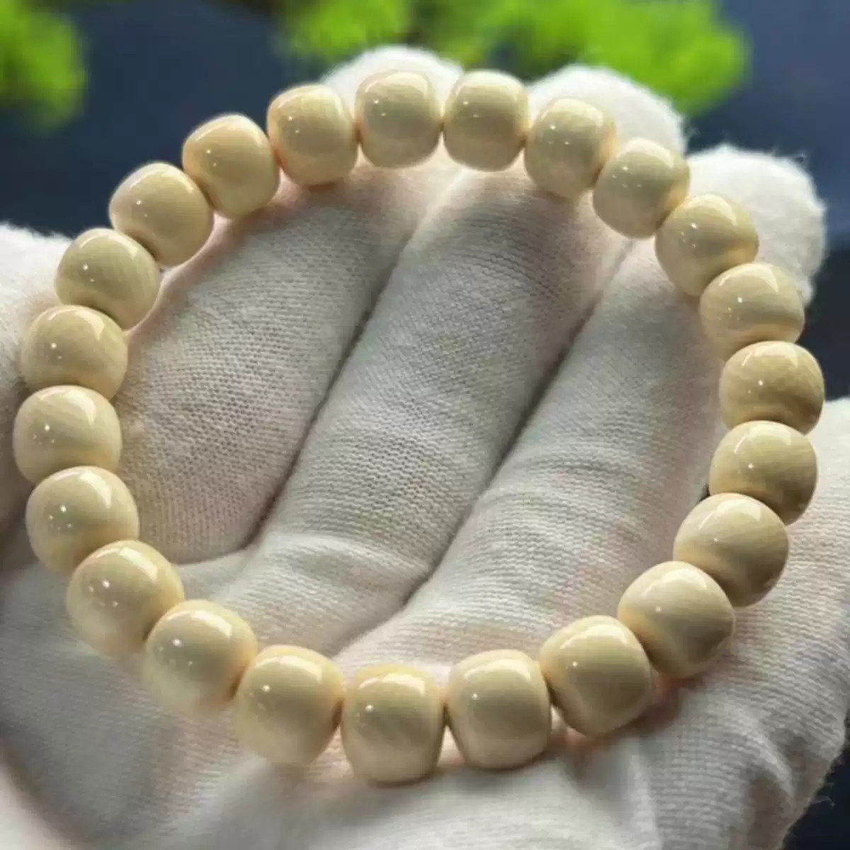 冰种猛犸牙手串冰料白象牙牙纹精工小孔原色圆珠佛珠文玩老型珠