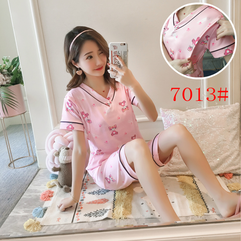 Cho con bú bộ đồ ngủ cotton phù hợp với mặt trăng sleeveth ngắn mỏng mô hình sau khi sinh thời trang mùa hè phụ nữ mang thai vào mùa xuân con bú mùa hè mang thai.